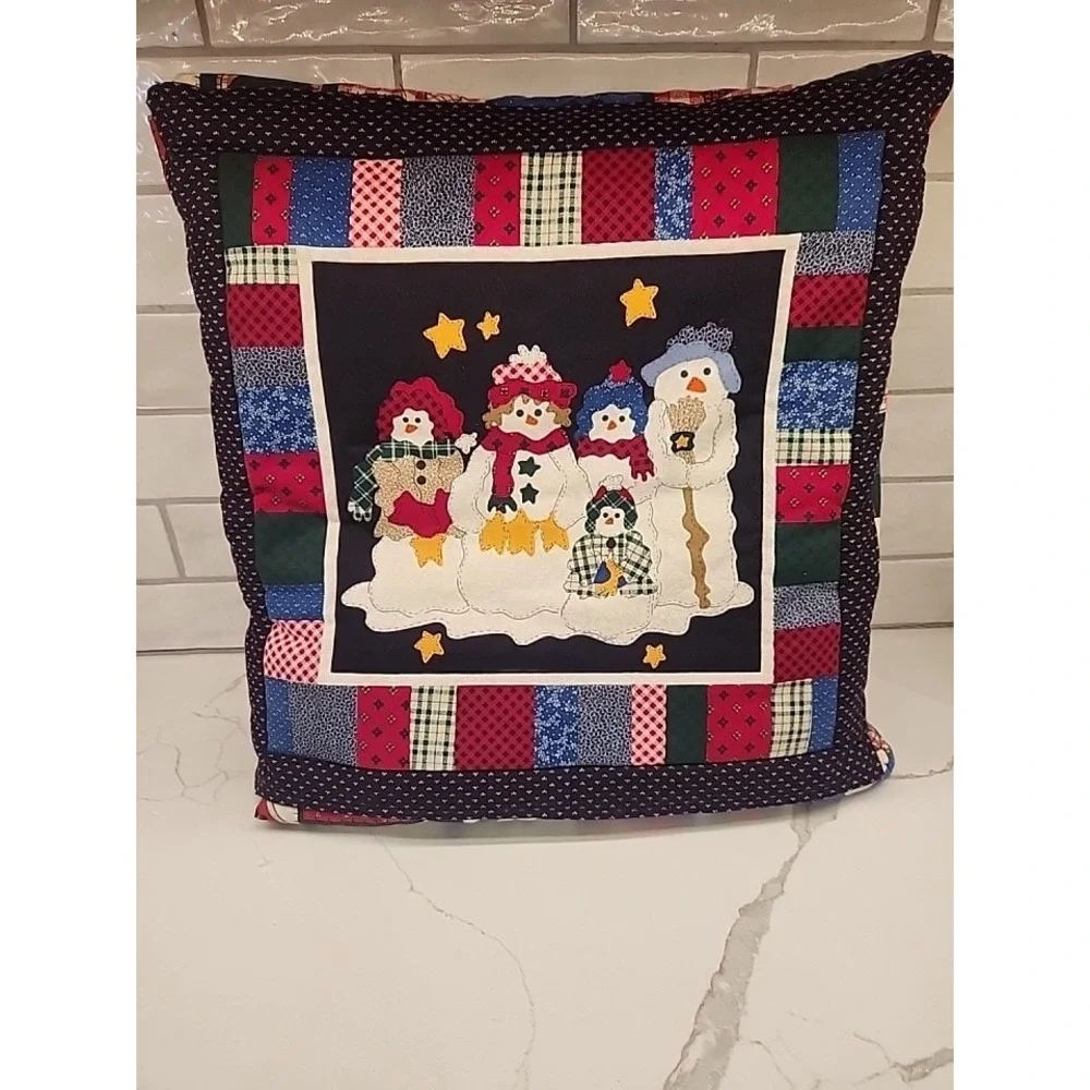Vtg.‎ Snowman Family Finished Quilt Throw/Pillow Combo Double Sided Christmas
